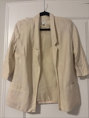 LC Lauren Conrad Cream Open-Front Blazer with Three-Quarter Sleeves